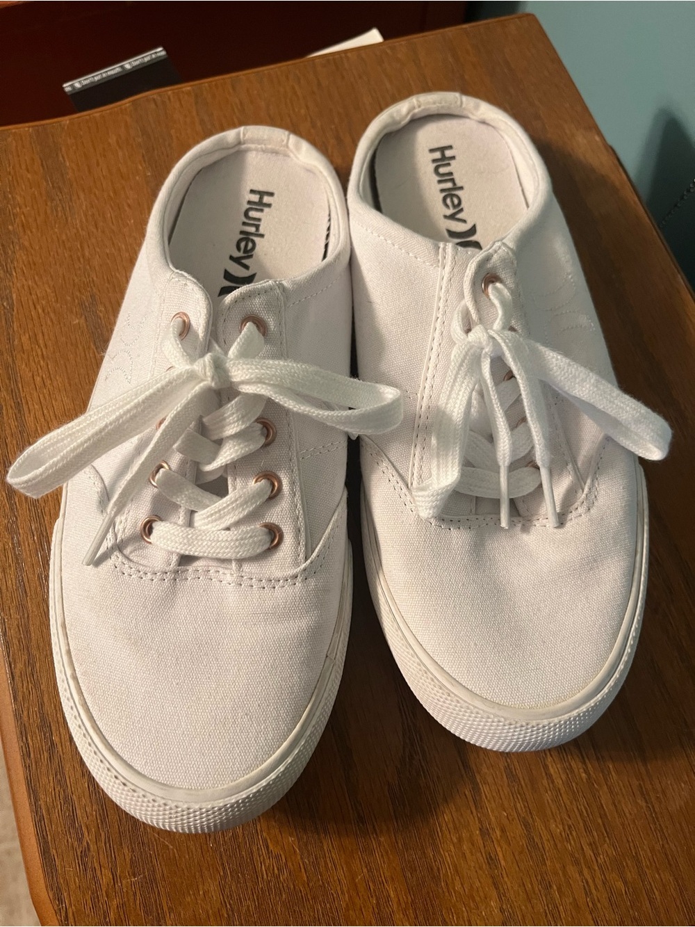 Hurley White Canvas Slip On Sneakers with Rose Gold Eyelets